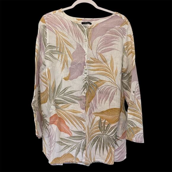TAHARI Women's 100% Linen Lange Look Button Down Tunic Size 1X - Picture 1 of 8